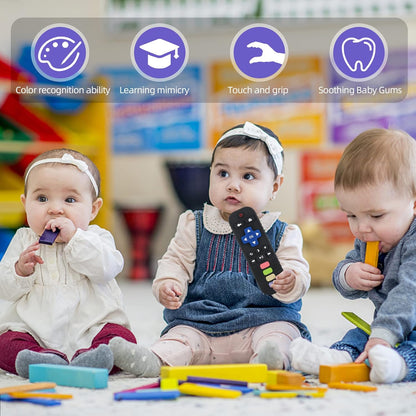 Baby Remote Control Teether Toy Chew Toy for Babies 3-24 Months Teething Relief Baby Toys for Infants Black+Purple