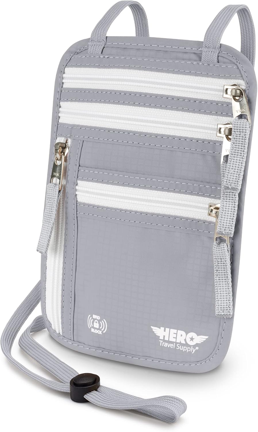 HERO Neck Wallet - RFID Blocking Passport Holder, Easy to Conceal Travel Pouch (Army Grey)