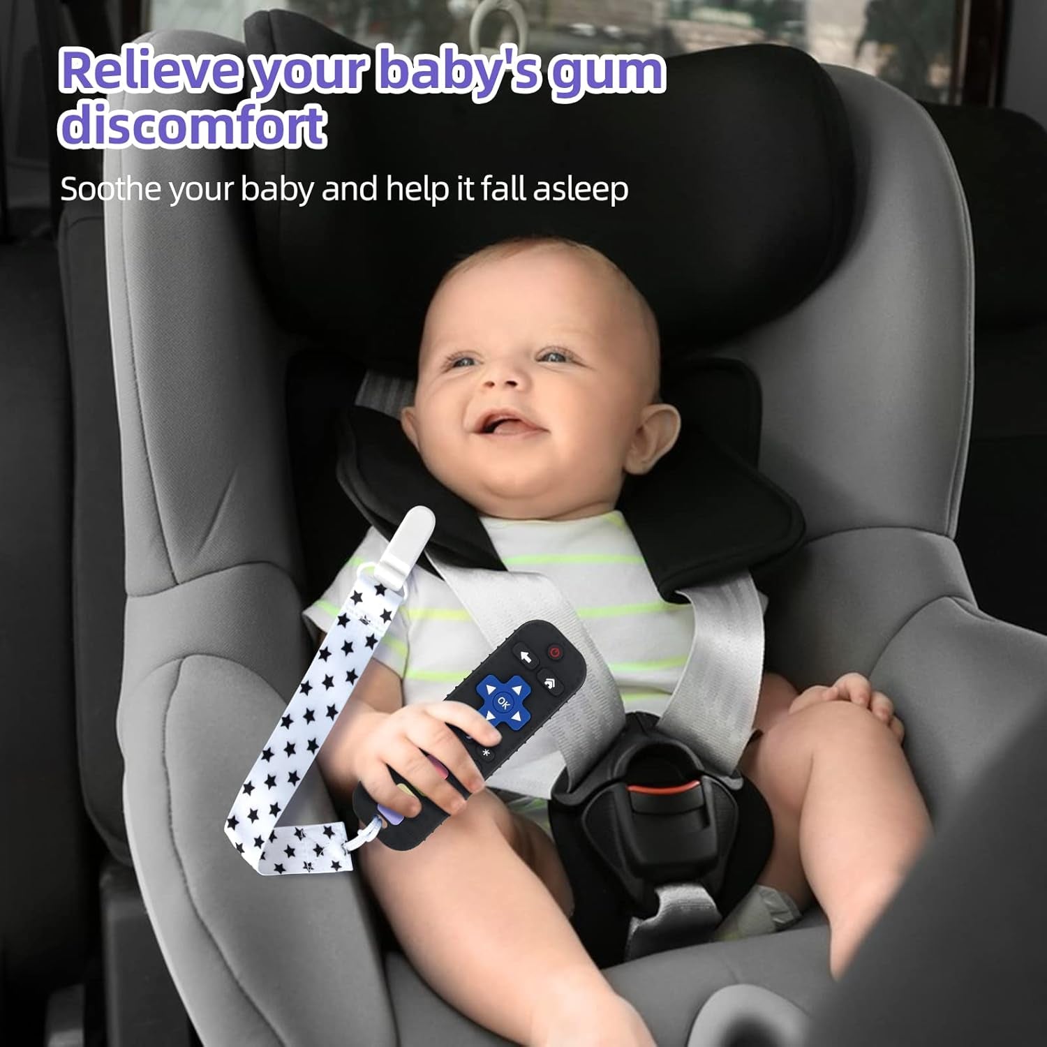 Baby Remote Control Teether Toy Chew Toy for Babies 3-24 Months Teething Relief Baby Toys for Infants Black+Purple