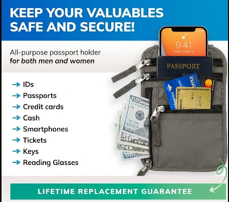 HideAway Traveler — Hidden Anti-Theft Money Belt with RFID Blocking for Passport, Cash & Cards