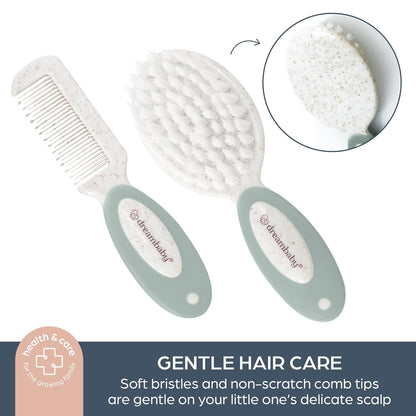 Neat and Tidy 9Pc Baby Grooming Kit with Wheatgrass, Baby Hair Brush and Comb Set, Baby Essentials Baby Travel Essential in Cotton and Cork Bag, Eco Conscious Design