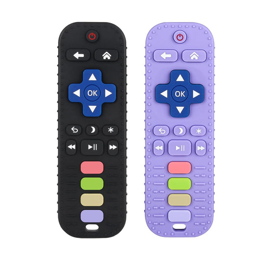 Baby Remote Control Teether Toy Chew Toy for Babies 3-24 Months Teething Relief Baby Toys for Infants Black+Purple