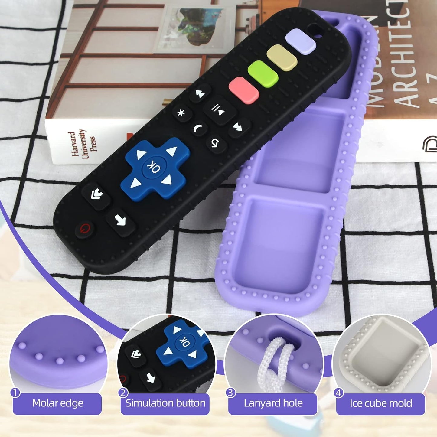 Baby Remote Control Teether Toy Chew Toy for Babies 3-24 Months Teething Relief Baby Toys for Infants Black+Purple