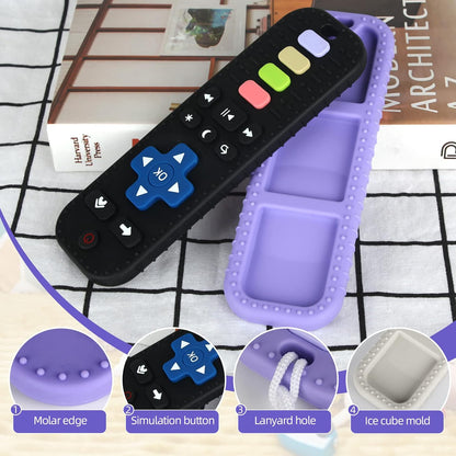 Baby Remote Control Teether Toy Chew Toy for Babies 3-24 Months Teething Relief Baby Toys for Infants Black+Purple